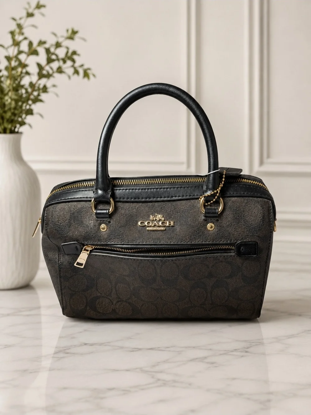 Coach Dark Brown/Black Signature Mini Satchel